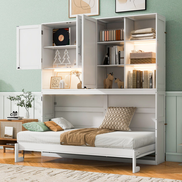 Ethan Space-Saving Murphy Bed with Storage and Foldable Design,Twin Size,White Twin Bed