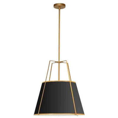 Dainolite Trapezoid 1 Light Pendant Gold/Black Shade White Fabric Diffuser Lamp|Luminaire suspendu Trapezoid de Dainolite avec abat-jour doré et noir qui diffuse la lumière, tissu blanc et 1 ampoule