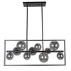 Dainolite Glasgow 10 Light Horizontal Pendant Square Frame Matte Black Finish Smoked Glass Lamp|Luminaire suspendu horizontal Glasgow de Dainolite en verre fumé, avec cadre carré, fini noir mat et 10 ampoules