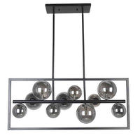 Dainolite Glasgow 10 Light Horizontal Pendant Square Frame Matte Black Finish Smoked Glass Lamp