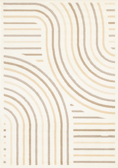 Florence Cream Beige Brown Curved Lines Design Rug, 7'6" x 9'6" Indoor Area Rug | Tapis Florence a motifs de lignes courbes creme, beige et brun, 7'6" x 9'6"