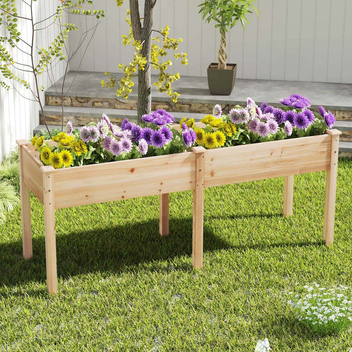 Costway Outdoor Raised Garden Bed With Legs 73x23x30in Wood Planter Box With Divider Panel Beige