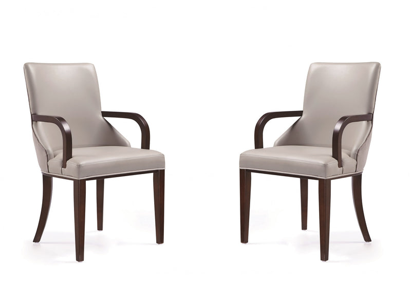 Shubert Modern Wood Vegan Leather and Velvet Armchair in Light Gray - Set of 2
