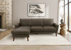 Upholstered Chaise Sofa Lounger, 86" Wide, Dark Brown Leather-Look, Walnut Solid Wood Legs Sofa | Sofa Chaise Longue Rembourre, 85"L, Aspect Cuir Marron Fonce, Pieds En Bois Massif