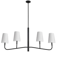 Dainolite Eleanor 4 Light Horizontal Chandelier Matte Black White Shades Lamp