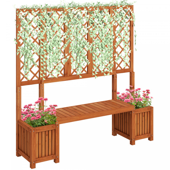 Outsunny Wood Garden Bench With Trellis And Planter Boxes For Patio Brown