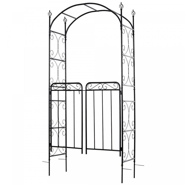 Outsunny 7' Metal Garden Arbor Arch With Scrollwork Doors For Ceremony, Weddings, Party, Backyard, Lawn
