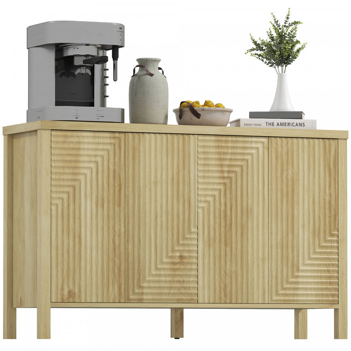 HOMCOM Fluted Sideboard Buffet Cabinet with Push to Open Doors Natural