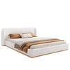 Lucas Low Profile Platform Bed Boucle Upholstered Wingback Headboard,King Size ,White King Bed | Lit plateforme Lucas a profil bas en boucle avec tete de lit a oreilles rembourree, taille king, blanc
