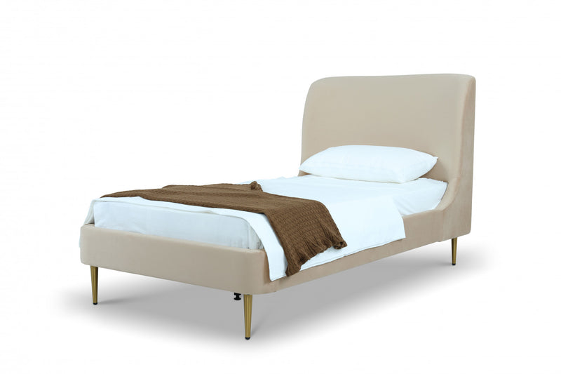 Heather Mid-Century Modern Velvet Upholstered Twin Bed in Gold and Tan