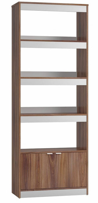 Manhattan Comfort Mid-Century Modern Ratzer Bookcase with 5 Shelves - Brown & White