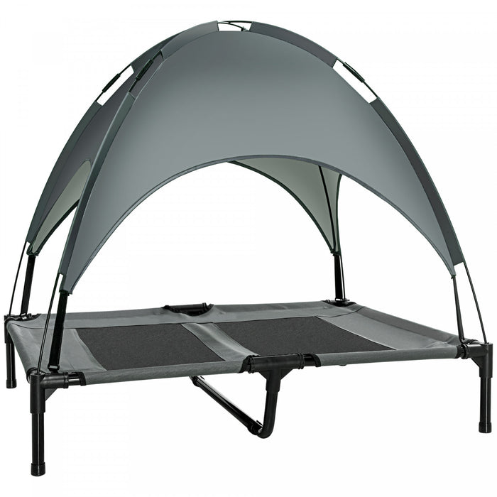 Pawhut Elevated Cooling Pet Bed Portable Raised Dog Cot With Canopy For Large Sized Dogs, Indoor & Outdoor, 36\"x30\"x35\", Grey