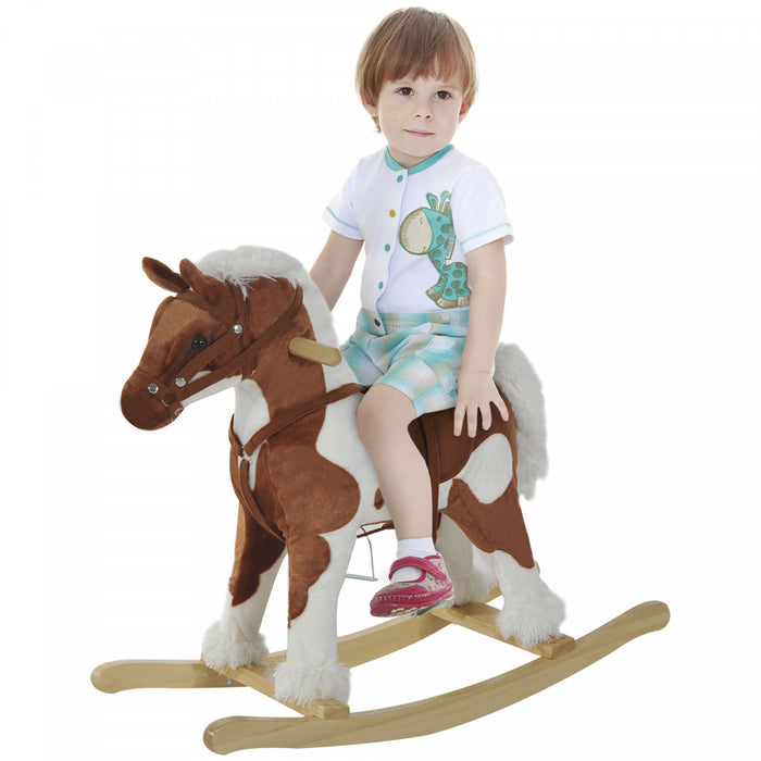 Qaba Kids Rocking Horse Ride On Toy For Toddler 3 Year Old With Nursery Rhyme Music And Light