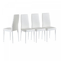 Ava Modern Diamond Grid Pattern Dining Chair Set (4-Pack) with Fireproof Leather and Metal Frame,White  