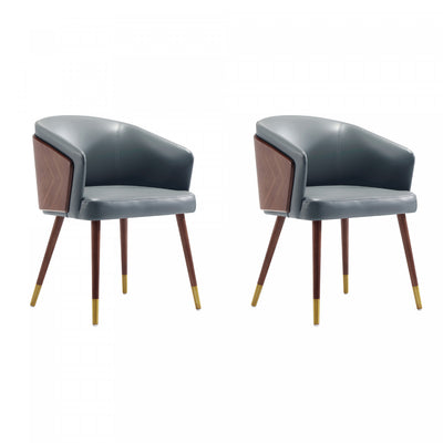 Reeva Modern Wood Vegan Leather Dining Chair in Gray - Set of 2 | Chaise de salle a manger moderne en bois et cuir vegetalien Reeva en gris - Lot de 2