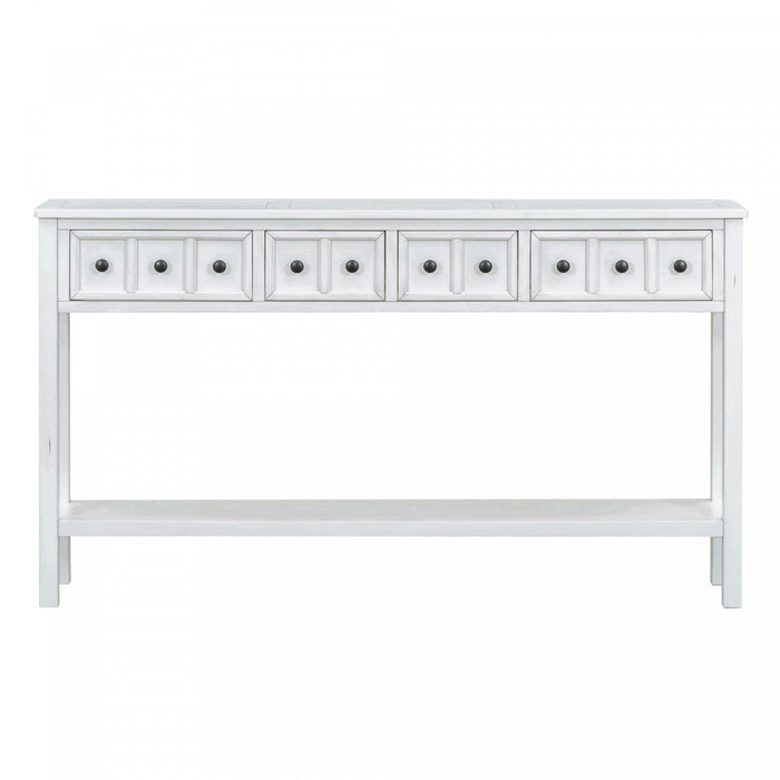 Michael Solid Wood Console Table For Entryway With Storage Drawers And Bottom Shelf - White