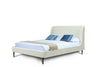Heather Mid-Century Modern Velvet Upholstered Queen Bed in Cream and Black | Lit Queen Heather style milieu du siecle moderne, rembourre en velours creme et noir