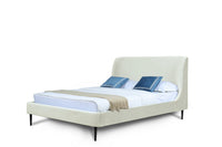 Heather Mid-Century Modern Velvet Upholstered Queen Bed in Cream and Black 