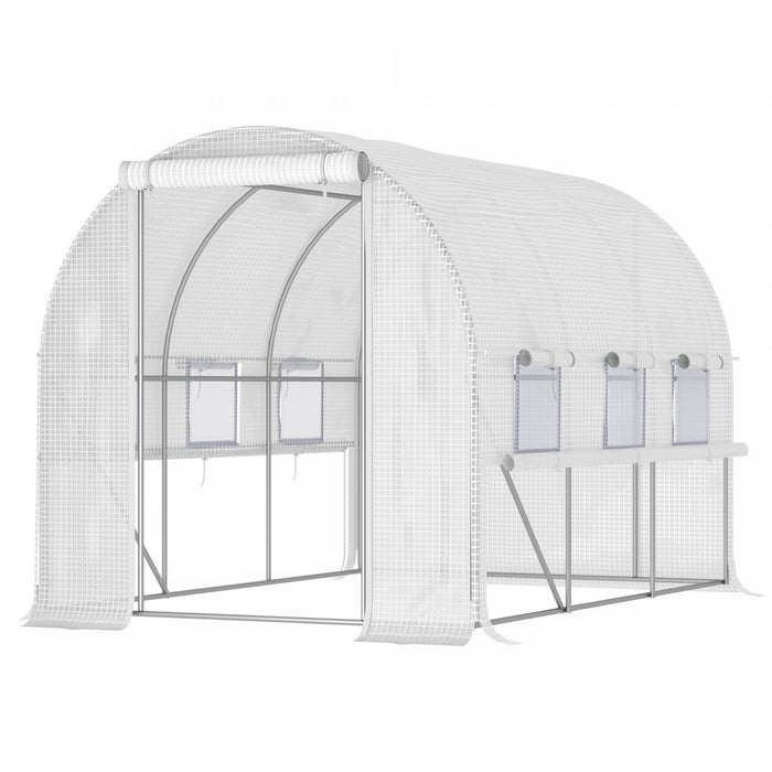 Outsunny 10' X 6.6' X 6.6' Walk-in Tunnel Greenhouse Pe Cover, Zipper Doors Roll-up Side Cover& Mesh Windows, White