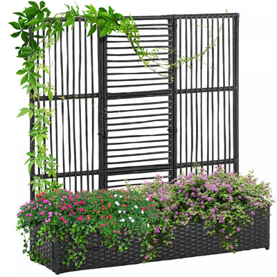 Outsunny Rattan Outdoor Planter With Trellis, Raised Garden Bed, Black