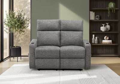 MONARCH SPECIALTIES UPHOLSTERED 2-SEATER RECLINING LOVE SEAT, 50" WIDE, DARK GREY FABRIC, CONTEMPORARY RECLINER | MONARCH SPECIALTIES CAUSEUSE INCLINABLE REMBOURRE 2 PLACES, 50" DE LARGE, TISSU GRIS FONCE, CONTEMPORAIN