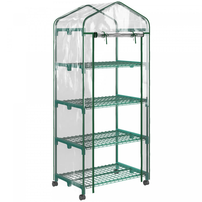 Outsunny Portable Greenhouse With 4 Tier Shelves, Plastic Cover, Clear