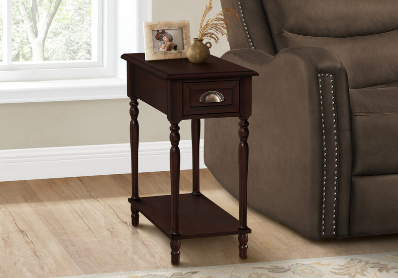 Accent Side End Table 2-Tier Narrow Nightstand Bedroom Storage Drawer Brown Veneer Traditional
