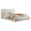 Camille Platform Bed with Curved Headboard and Luxurious Boucle Upholstery,Queen Size,White Queen Bed  | Lit plateforme Camille avec tete de lit incurvee et tapissage boucle luxueux, taille Queen, blanc