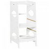 Homcom Toddler Kitchen Step Stool With Adjustable Standing Platform & Safety Rail, White|Homcom Tour D'apprentissage Enfants Tour D'aide De Cuisine Pedale Reglable 3 Niveaux Mdf 15.75" X 19