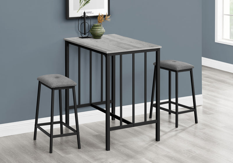 Dining 3-Piece Set Counter Height Rectangular Small Kitchen Grey Laminate Black Metal Contemporary Modern