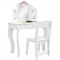Qaba Kids Vanity Set, Dual-use Dressing Table With Removable Tri-folding Mirror, Makeup Table With S