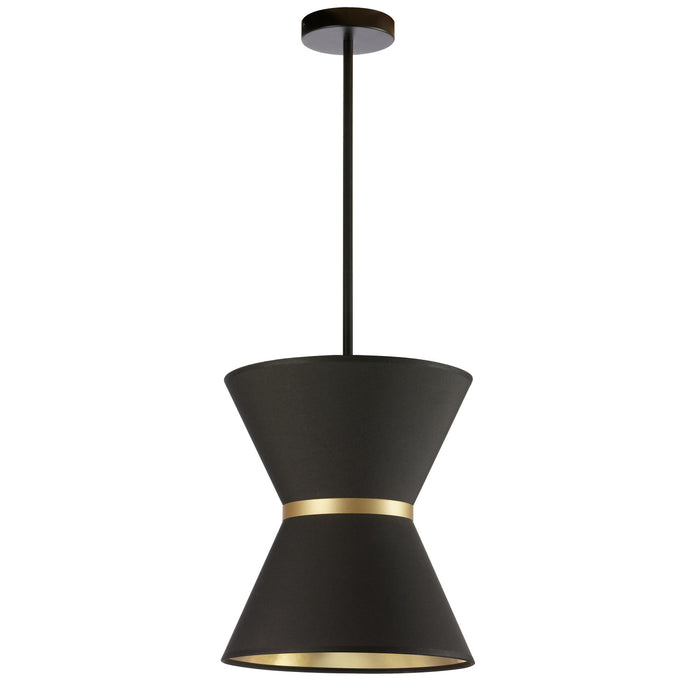 Dainolite Caterine 1 Light Pendant 12\" Dia Matte Black Finish Gold Ring/Black Shade Lamp