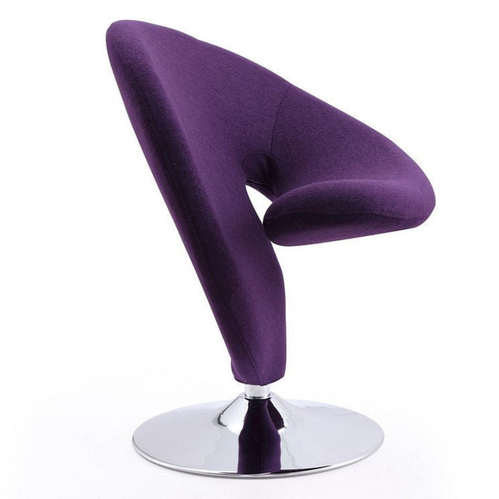 Manhattan Comfort Curl Polished Chrome Wool Blend Swivel Accent Chair - Purple