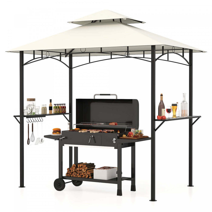 Costway 8' X 5' Grill Gazebo With 2 Shelves 7 Hooks Metal Frame Soft Top Beige
