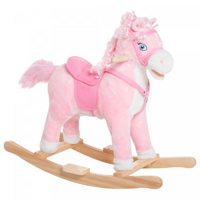 Qaba Kids Plush Rocking Horse Child Ride On Toy Rocker With Realistic Sounds Pink|Qaba Kids Cheval A Bascule En Peluche Jouet A Bascule Pour Enfant Avec Sons Realistes Rose