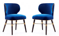 Strine Modern Wood Upholstered Dining Chair in Blue and Gold - Set of 2