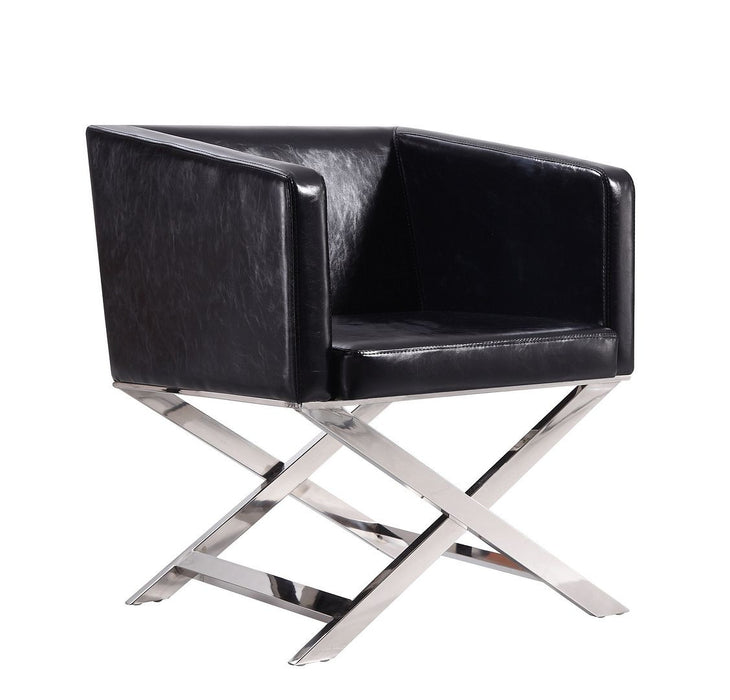 Manhattan Comfort Hollywood Polished Chrome Faux Leather Lounge Accent Chair - Black