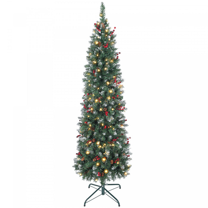 HOMCOM 6 ft Prelit Pencil Christmas Tree with Silver Glitter, Xmas Tree