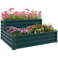 Outsunny 2 Tier Raised Garden Bed Galvanized Steel Planter Box, Green