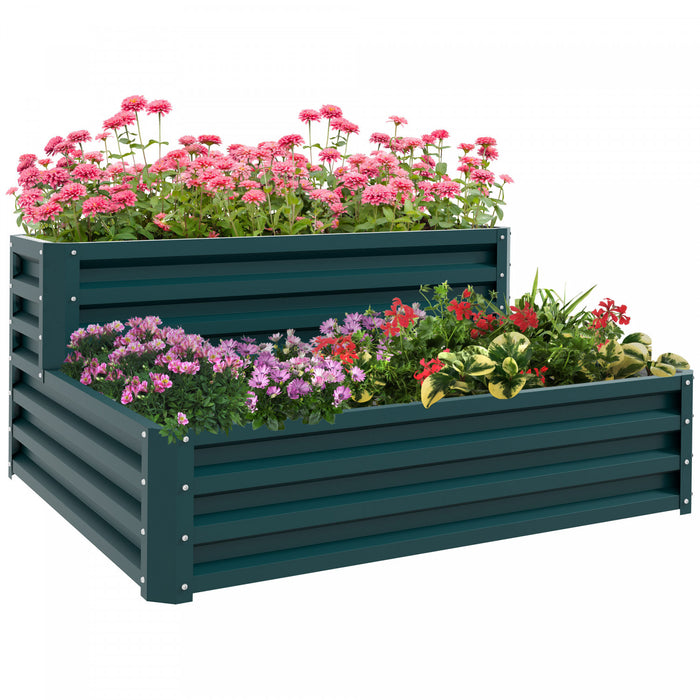 Outsunny 2 Tier Raised Garden Bed Galvanized Steel Planter Box, Green