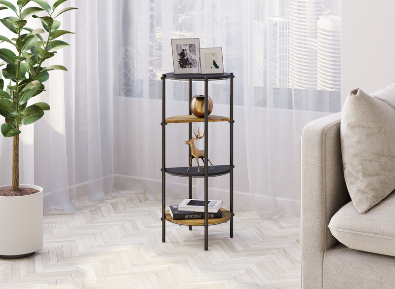 End Table With 4 Tier Etagere Shelf - Brown Reclaimed Wood