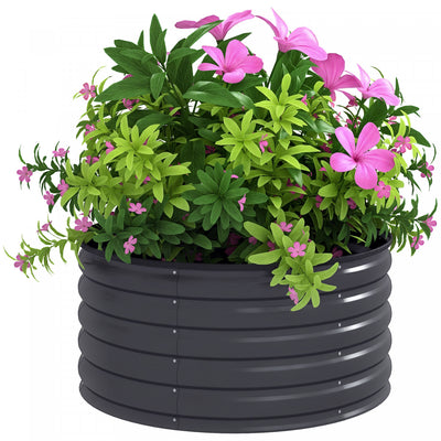 Outsunny Metal Planter, 3 x 3 x 1.5 ft Outdoor Garden Box Dark Grey