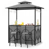 Costway 6.5 X 4 X 8 Ft Grill Gazebo Set With 2 Bar Stools, Tempered Glass Bar Table Gray