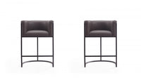 Cosmopolitan Mid-Century Modern Metal Upholstered Counter Stool in Graphite - Set of 2 Bar Stool