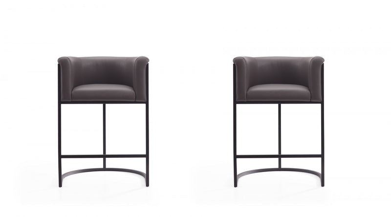 Cosmopolitan Mid-Century Modern Metal Upholstered Counter Stool in Graphite - Set of 2 Bar Stool