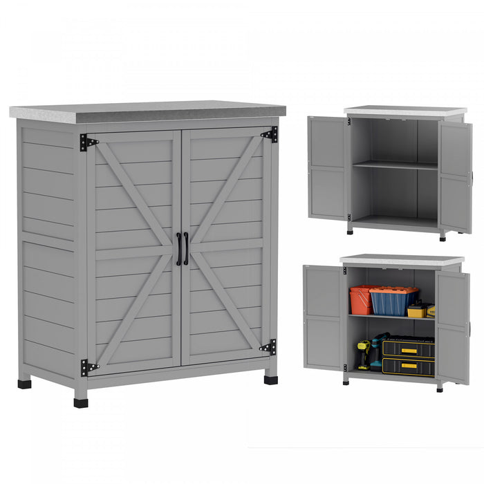 Outsunny Wooden Storage Cabinet, Outdoor Garden Shed W/shelf, Grey