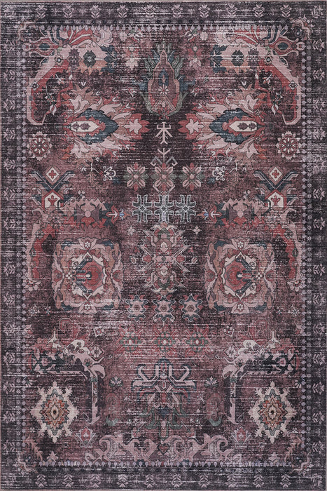 Aqua Brown Flames Washable Non-slip Low Pile Area Rug 5'x7'