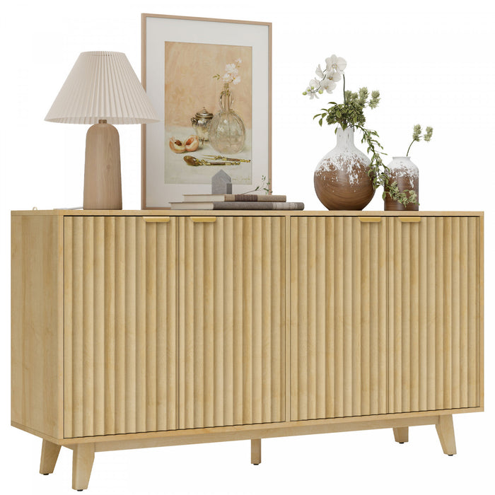 55\" Modern Sideboard Buffet Cabinet with Fluted Doors Wood Legs Nature Wood