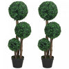 HOMCOM 35 Inch Artificial Boxwood Triple Ball Topiary Tree Set of 2, Green