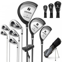 Costway 9 Pcs Men's Complete Golf Club Set Right Handed With 460cc Alloy Driver Irons Gray